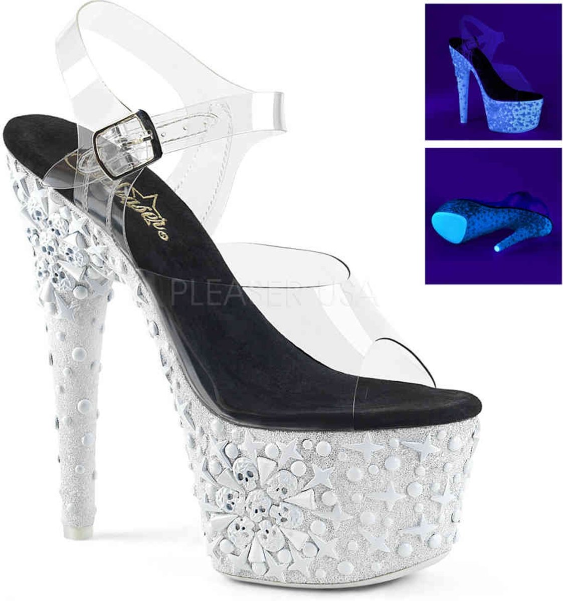 EU 36 = US 6 | ADORE-708NSK | *7 Heel, 2 3/4 PF Ankle Strap Sandal w/ Skull Design